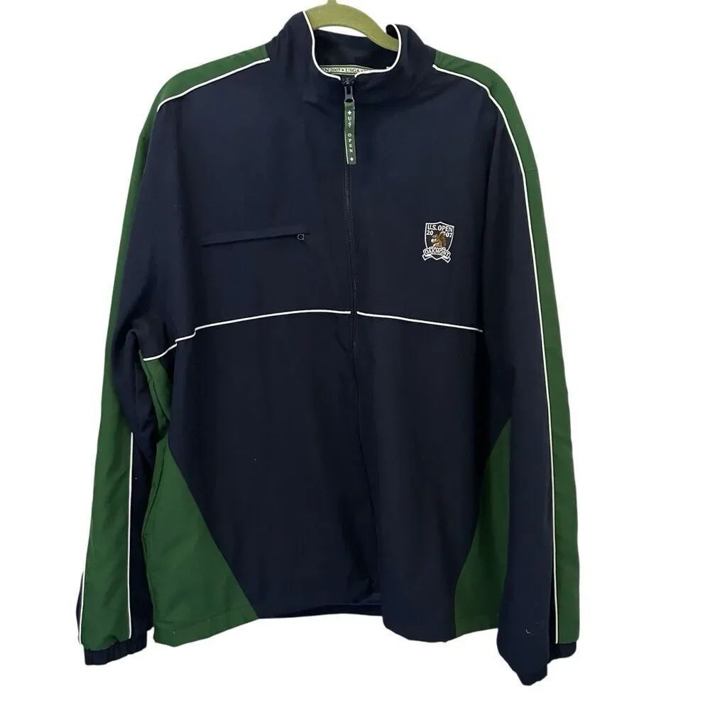 US Open Jacket Mens L USGA Full Zip 2007 Oakmont Windbreaker Packable Blue Grn